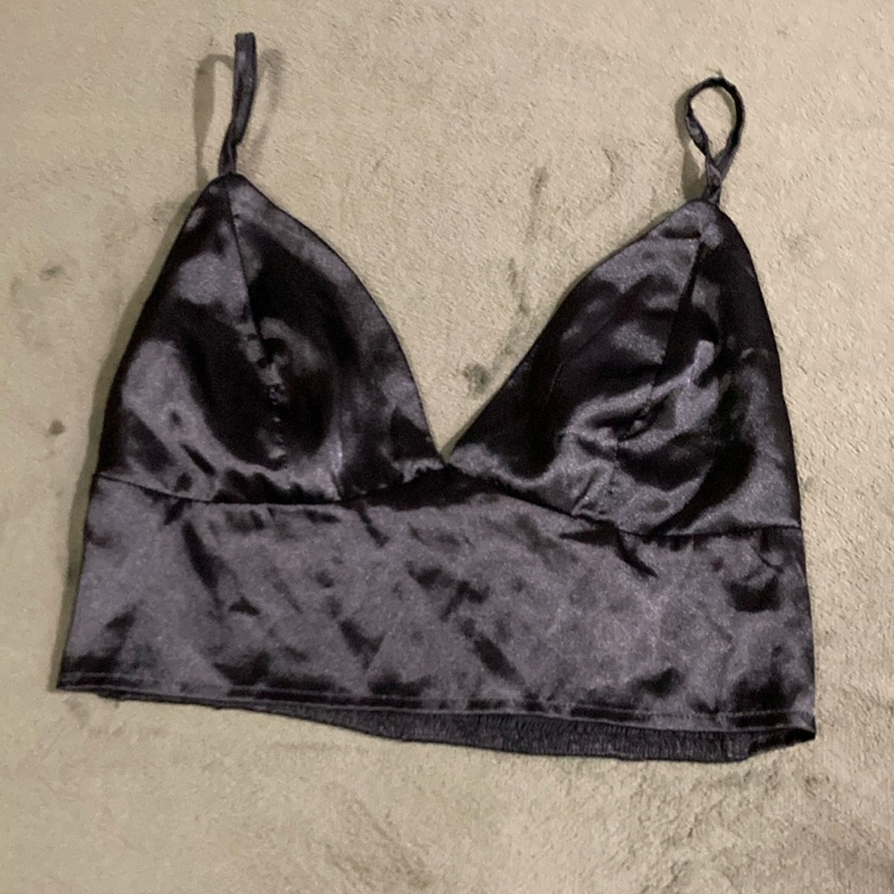 SHEIN Black Satin Crop Top
